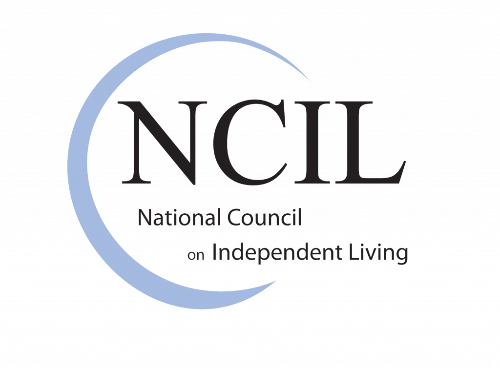 A light blue semi-circle around NCIL and National Council of Independent Living.