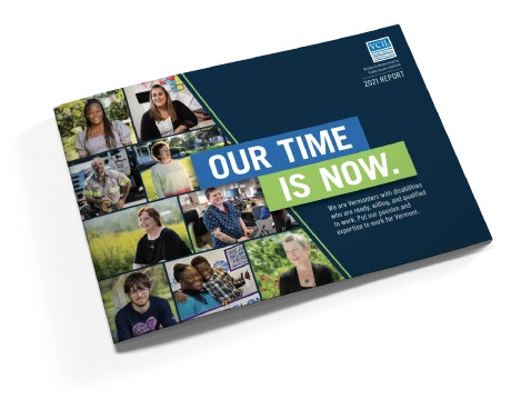 Picture of the Our Time is now Report with the title on a blue background and a collage of people pictures.