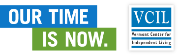Our Time is Now Logo and VCIL Logo in blue, white and green.