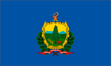 Vermont state flag is blue with a colorful seal in the center.